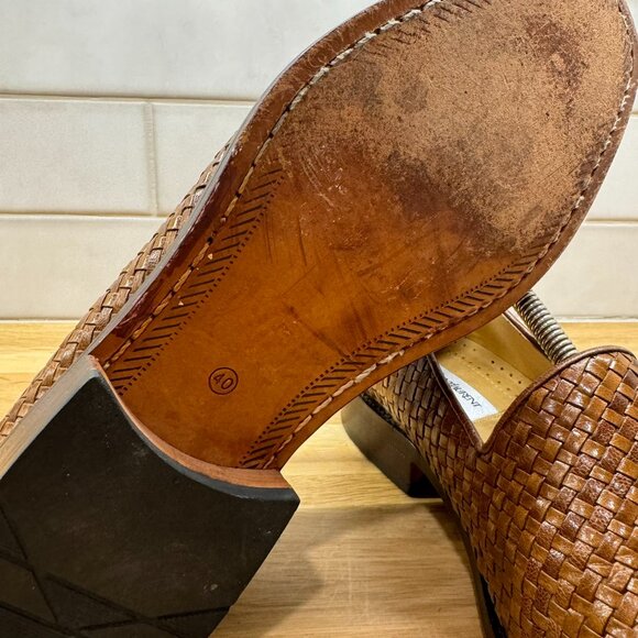 Yves Saint Laurent Tan Woven Leather Slip-On Loafers
